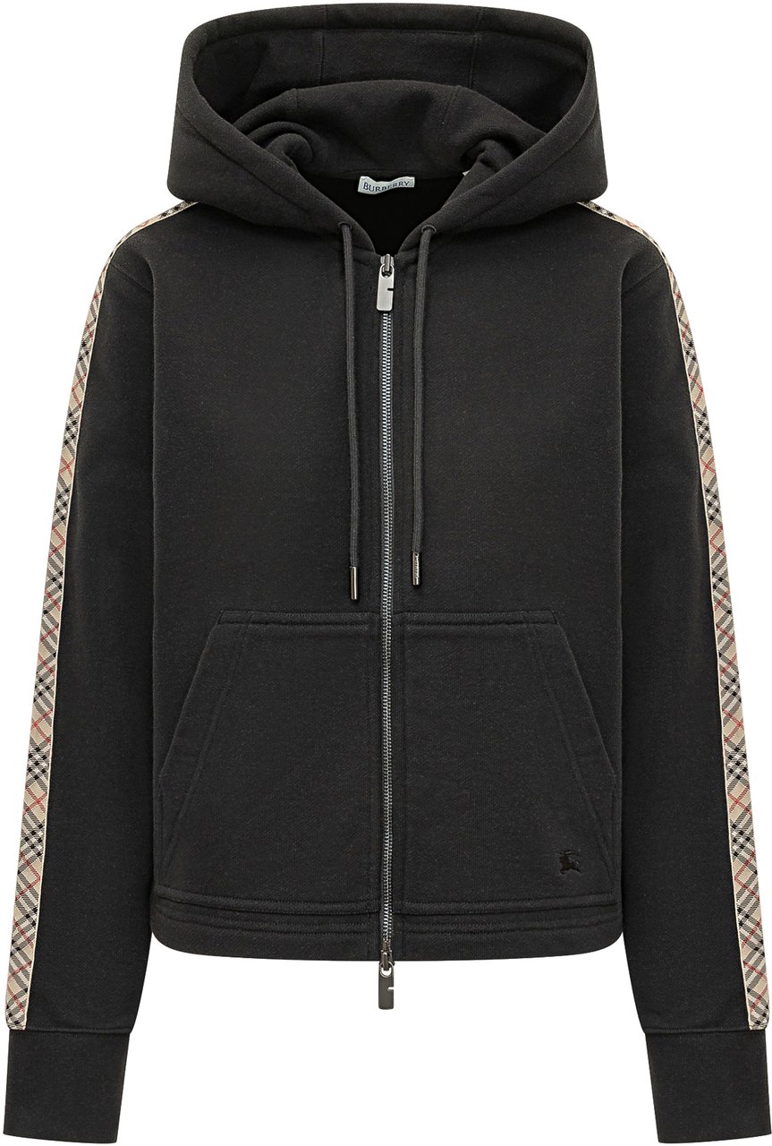 Burberry Felpa con Cappuccio e Zip con Tasche a Marsupio Zwart