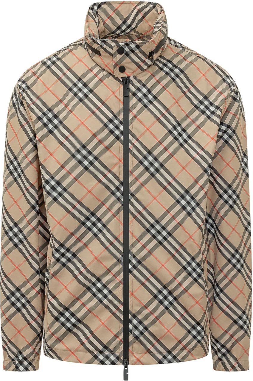 Burberry Giacca con Zip e Motivo Check Beige