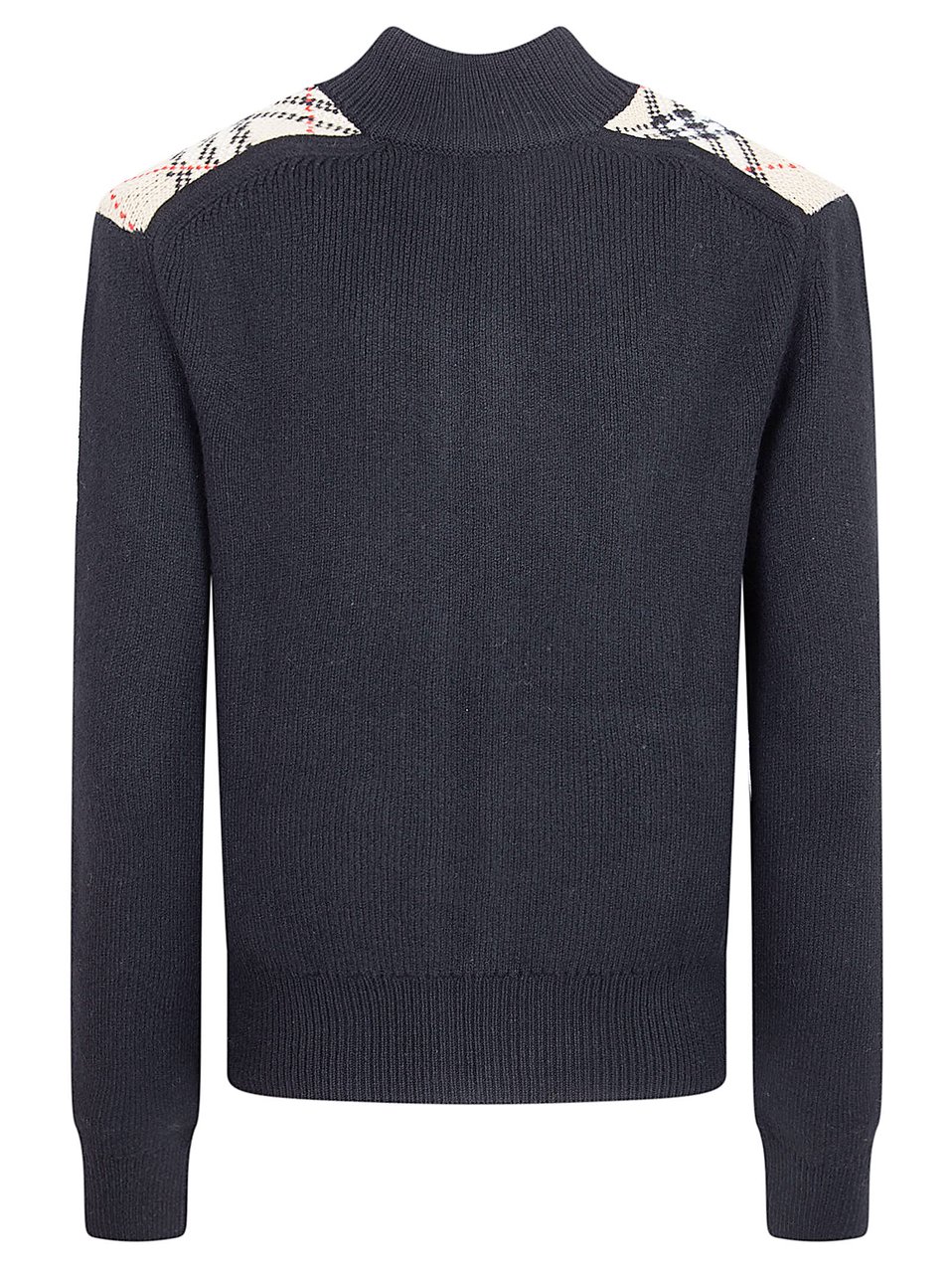 Burberry Cashmere-Wool Blend Cardigan with Plaid Patches and Full-Zip Closure Zwart