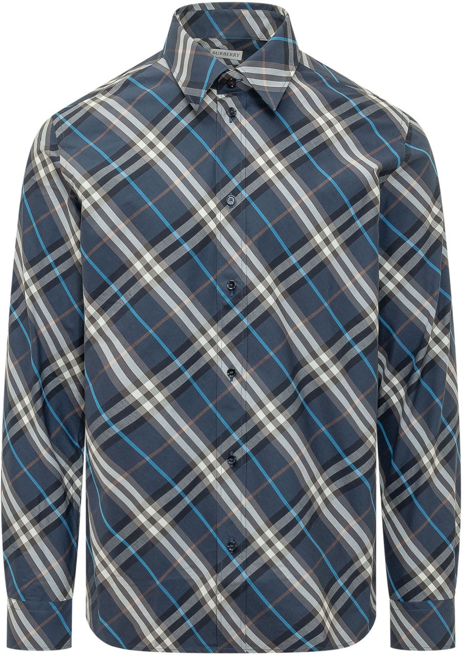 Burberry Camicia A Quadri Con Bottoni Navy