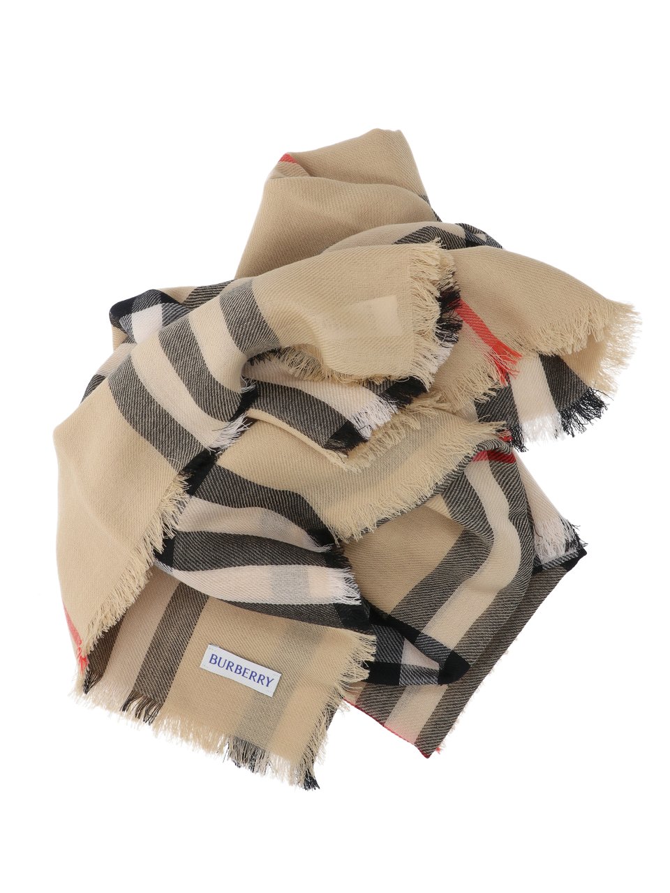 Burberry Beige Wool Check Scarf With Fringed Edges Neutraal
