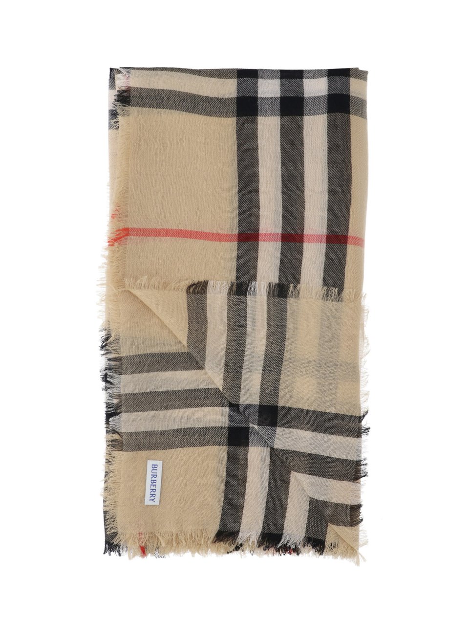 Burberry Beige Wool Check Scarf With Fringed Edges Neutraal