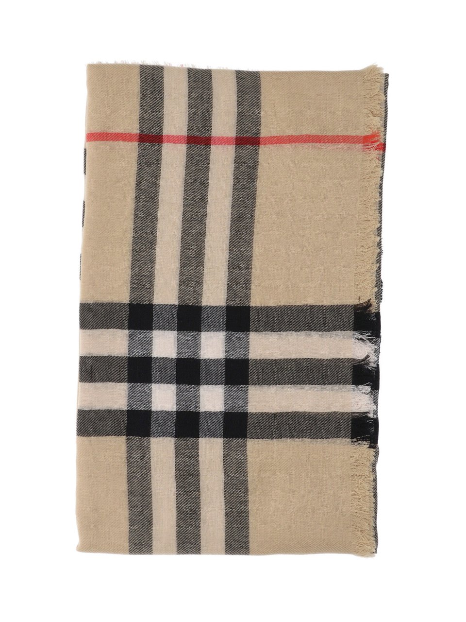 Burberry Beige Wool Check Scarf With Fringed Edges Neutraal