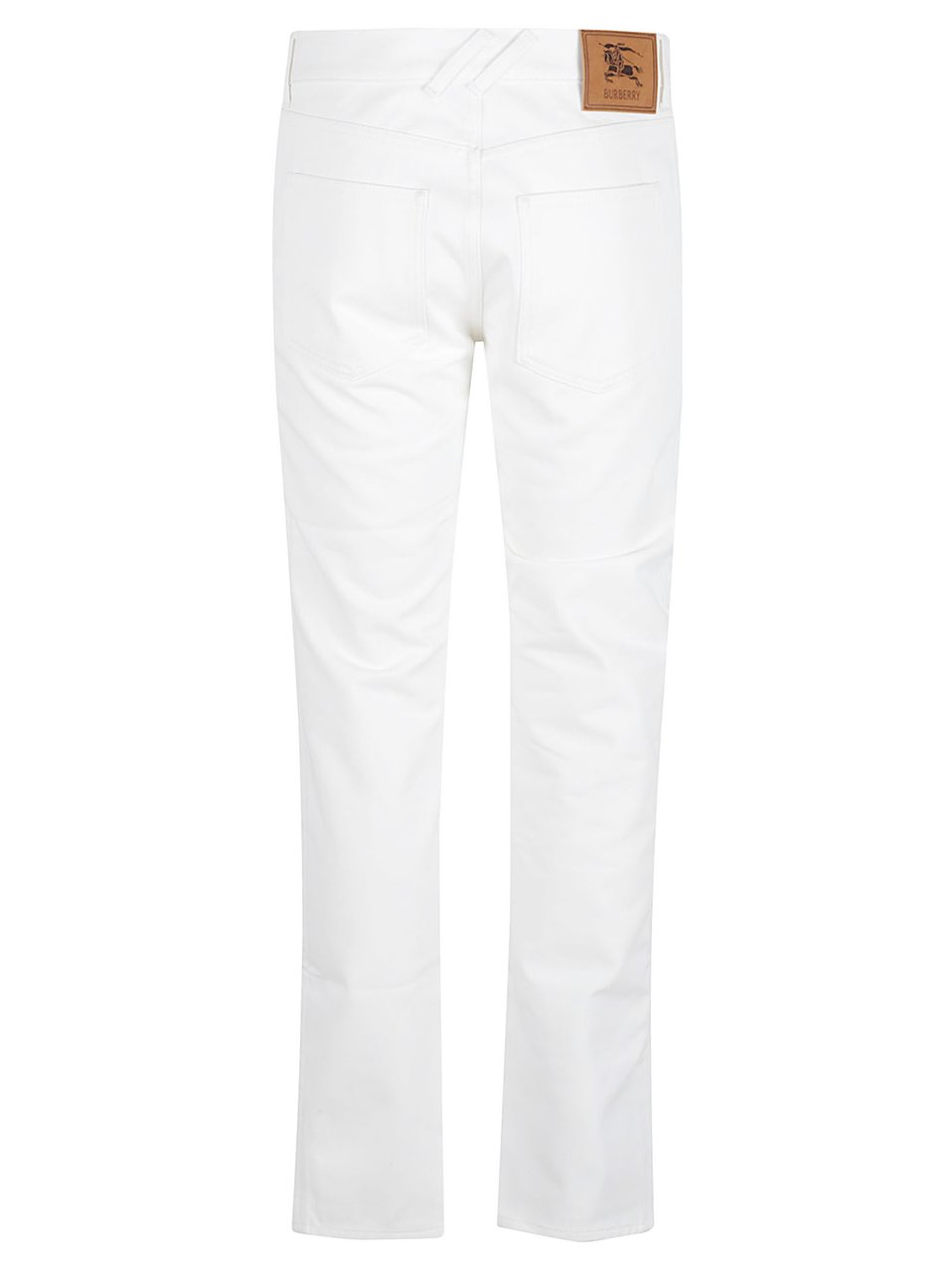 Burberry Straight-Leg White Jeans with Five-Pocket Design and Leather Patch Wit