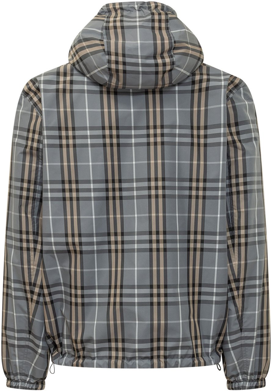Burberry Giacca Newport con Cappuccio e Zip e Motivo Check Grijs
