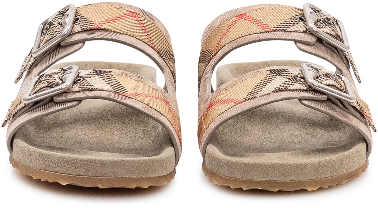 Burberry Sandali Slide con Doppia Fibbia Beige