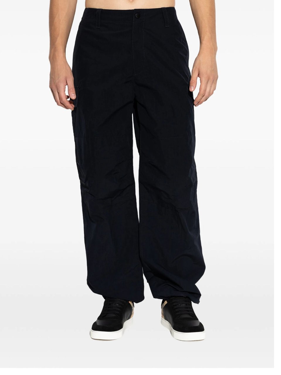 Burberry Blue Recycled Cotton Cargo Pockets Straight-Leg Pants Zwart