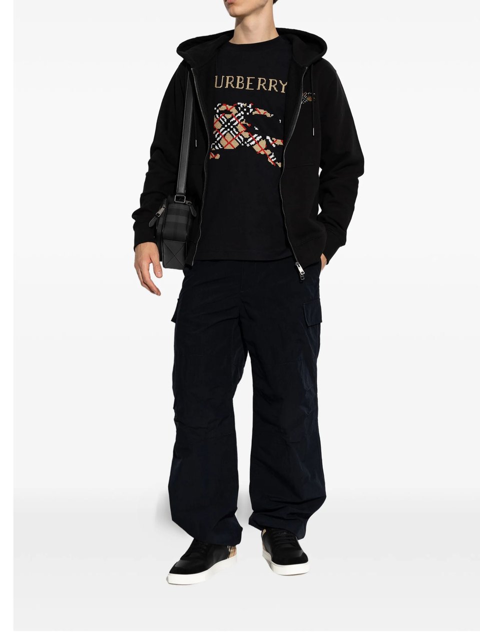 Burberry Blue Recycled Cotton Cargo Pockets Straight-Leg Pants Zwart