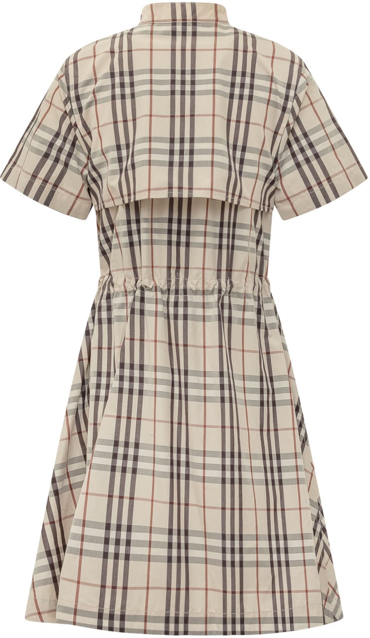 Burberry Abito Isotta con Motivo a Quadri e Coulisse in Vita Beige
