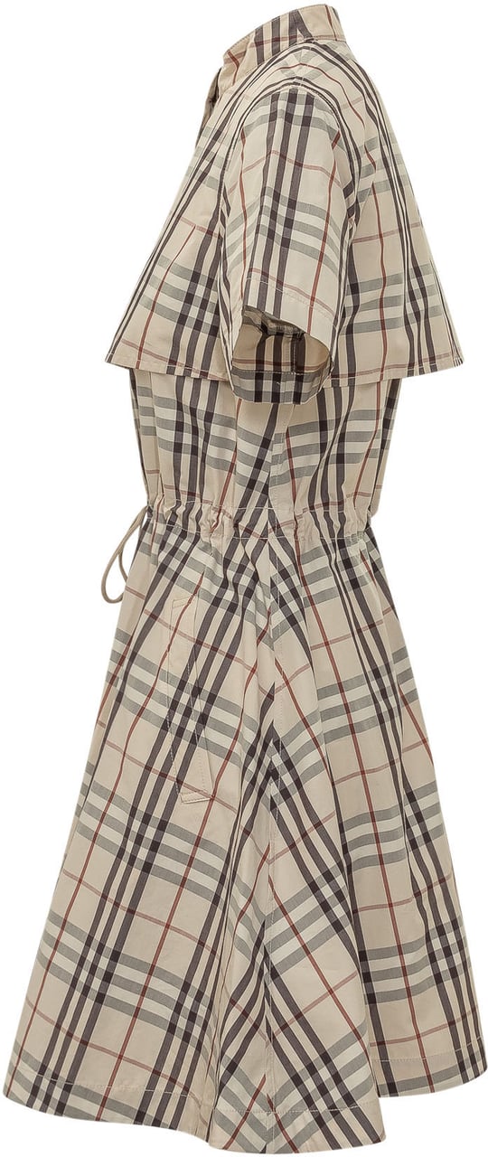 Burberry Abito Isotta con Motivo a Quadri e Coulisse in Vita Beige