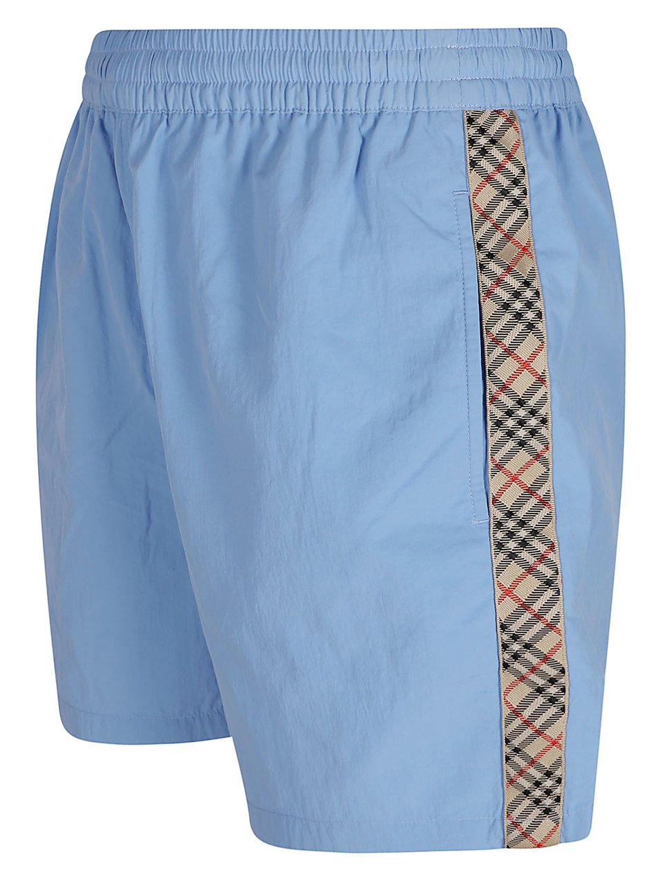 Burberry Light Blue Swim Shorts with Adjustable Waist and Equestrian Detail Blauw