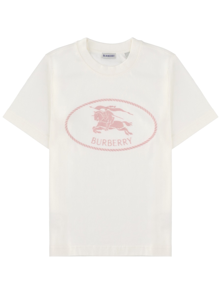 Burberry White Soft Pink Printed Logo T-Shirt Wit
