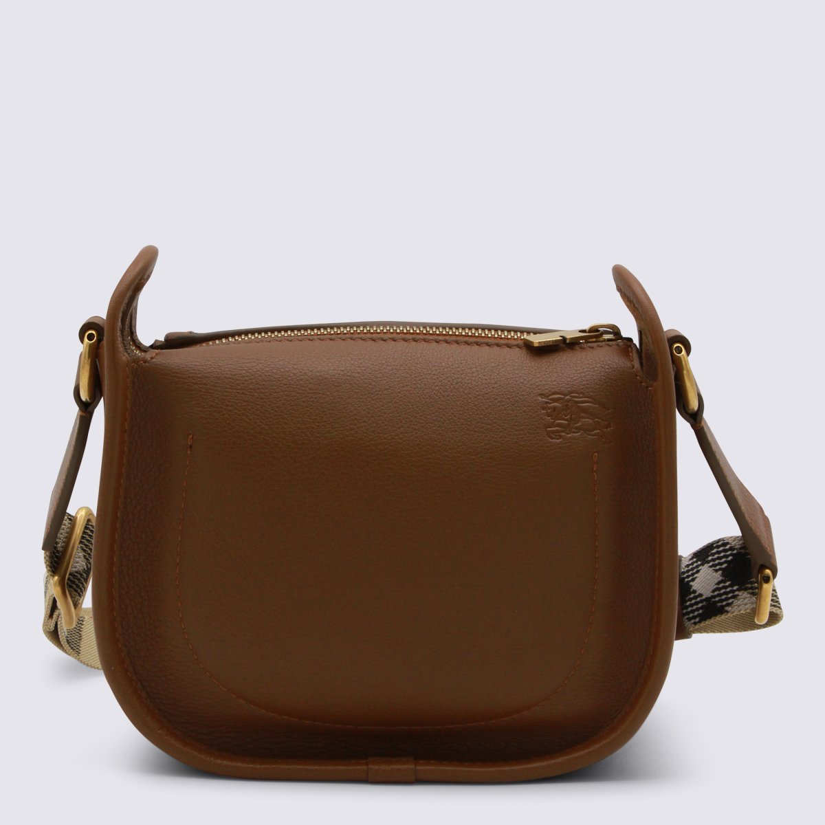 Burberry Structured Saddle Bag With Gold-Tone Clasp And Check Pattern Strap Bruin