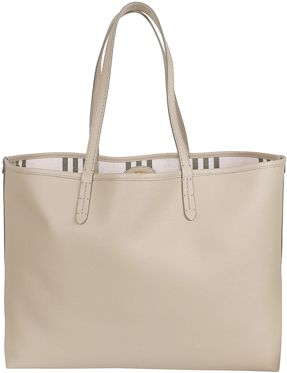 Burberry Calf Grain Leather Tote Bag with Striped Interior Neutraal