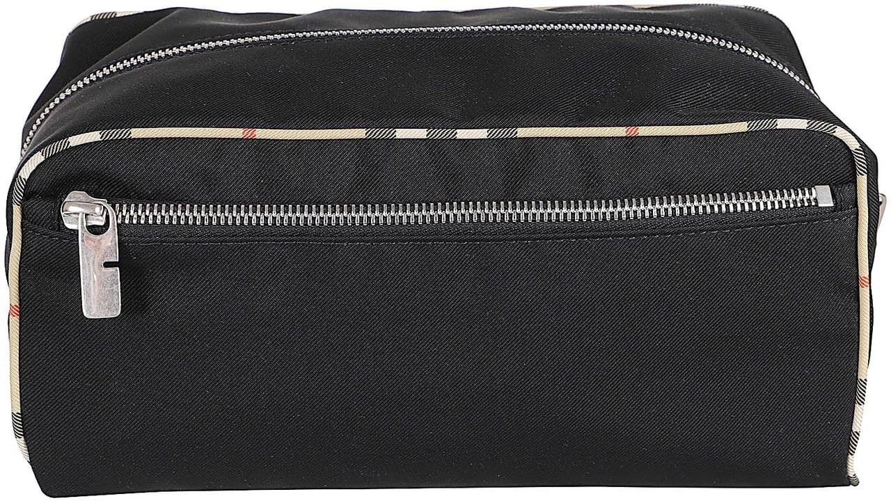 Burberry Rectangular Black Polyester Bag with Plaid Trim Zwart
