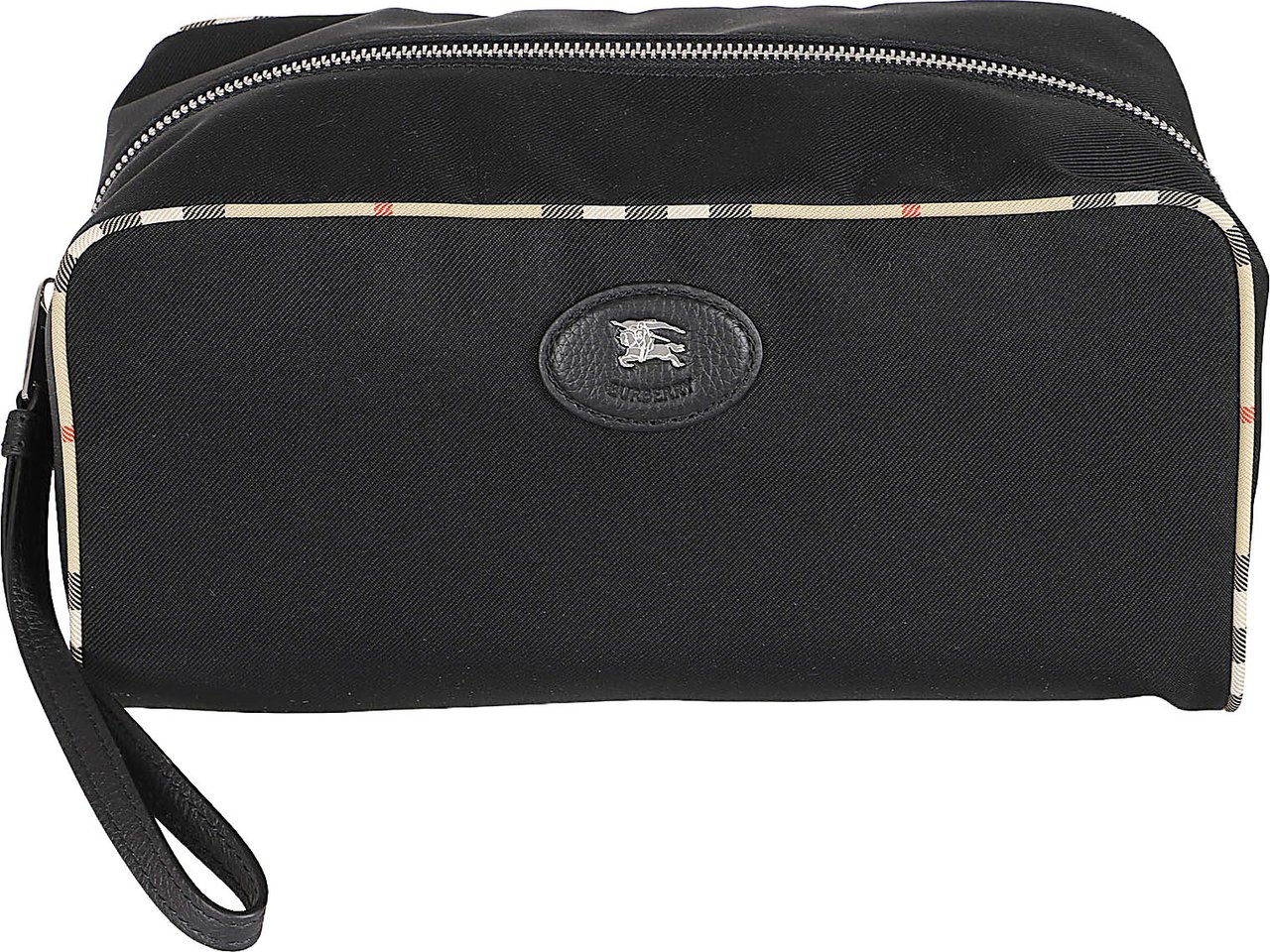 Burberry Rectangular Black Polyester Bag with Plaid Trim Zwart