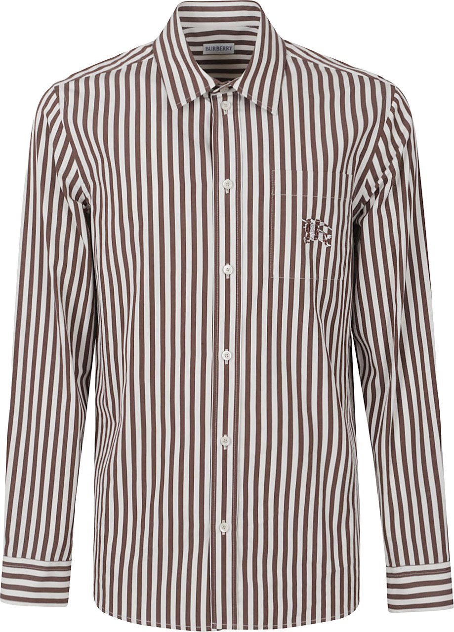 Burberry Brown and White Vertical Striped Button-Down Shirt Bruin