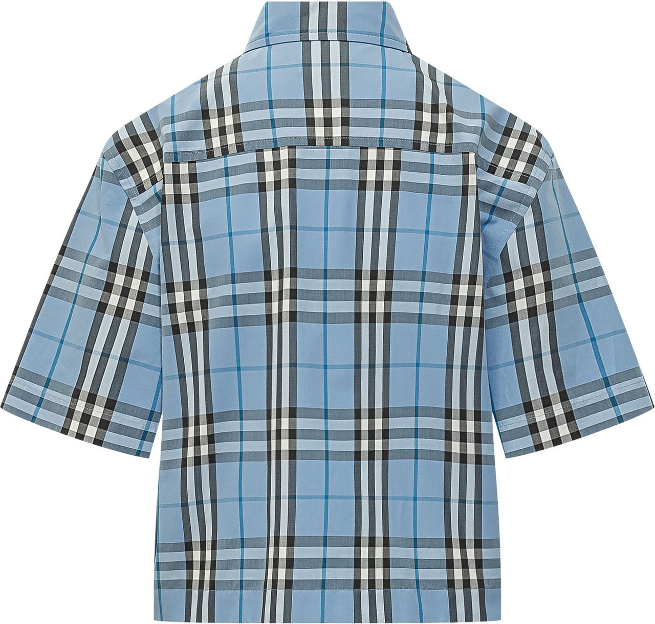 Burberry Camicia a Maniche Corte con Colletto e Motivo a Quadri Lichtblauw