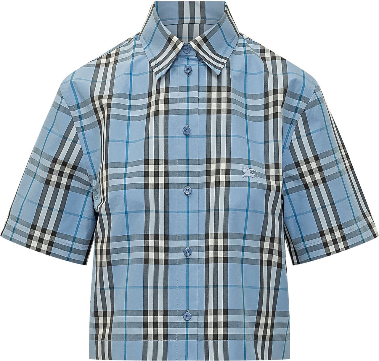 Burberry Camicia a Maniche Corte con Colletto e Motivo a Quadri Lichtblauw