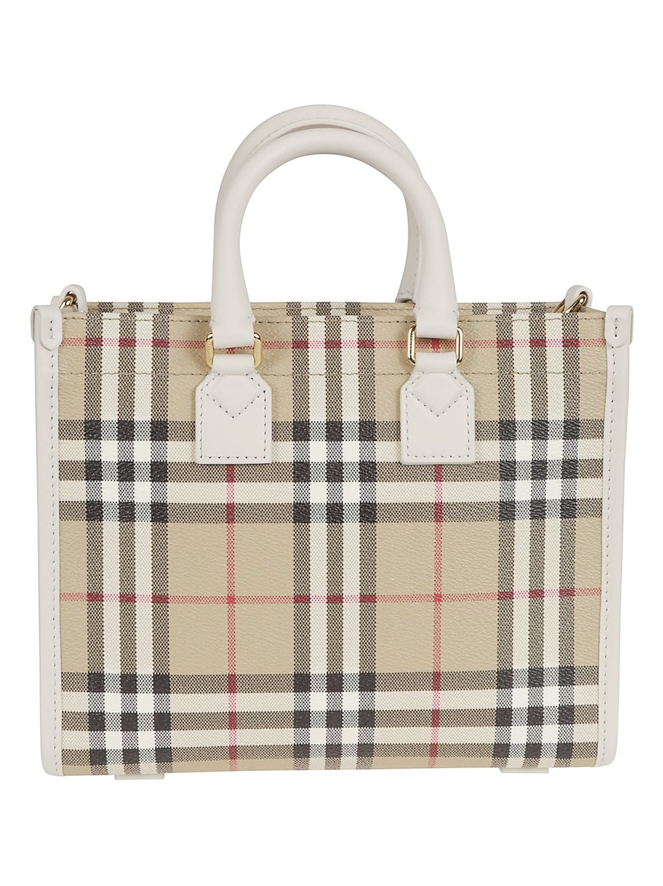 Burberry Structured Tote Bag with Classic Check Pattern and Leather Accents Grijs