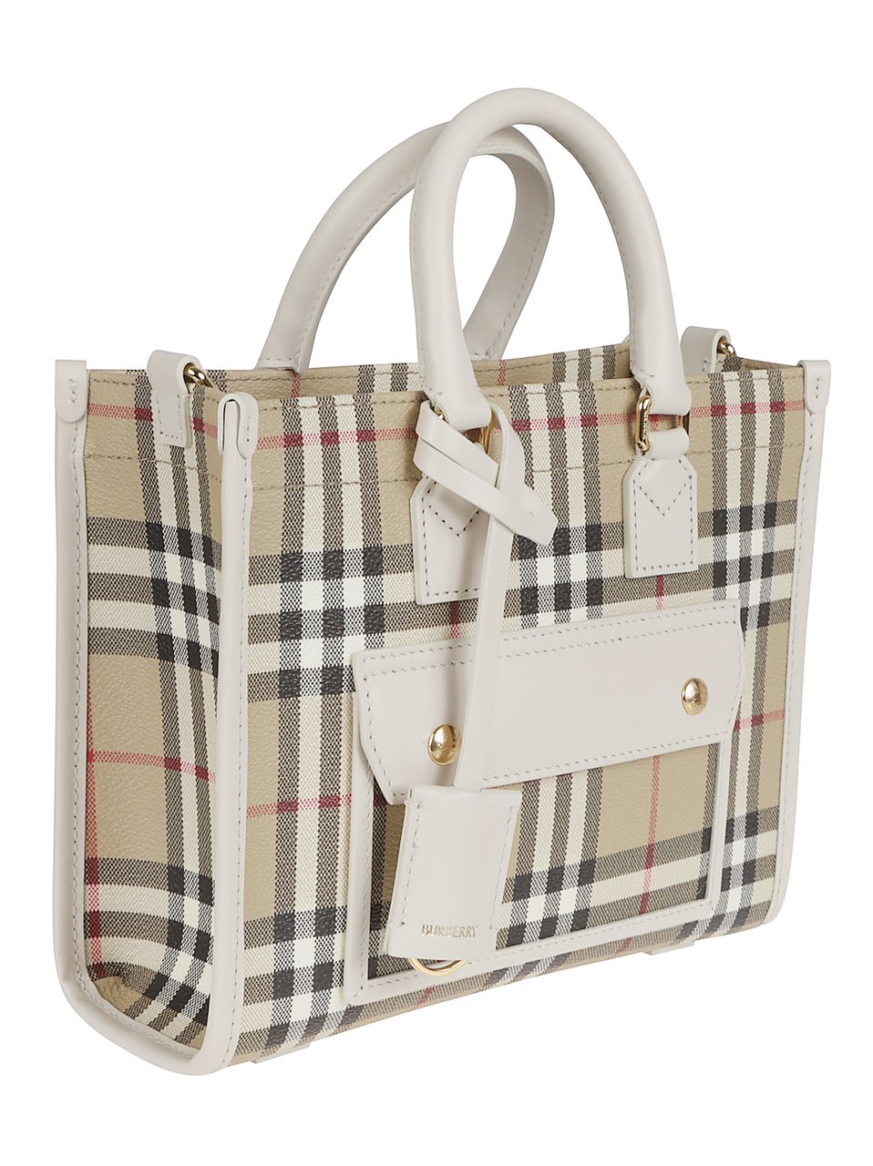 Burberry Structured Tote Bag with Classic Check Pattern and Leather Accents Grijs