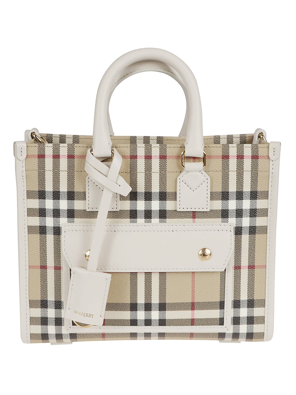 Burberry Structured Tote Bag with Classic Check Pattern and Leather Accents Grijs