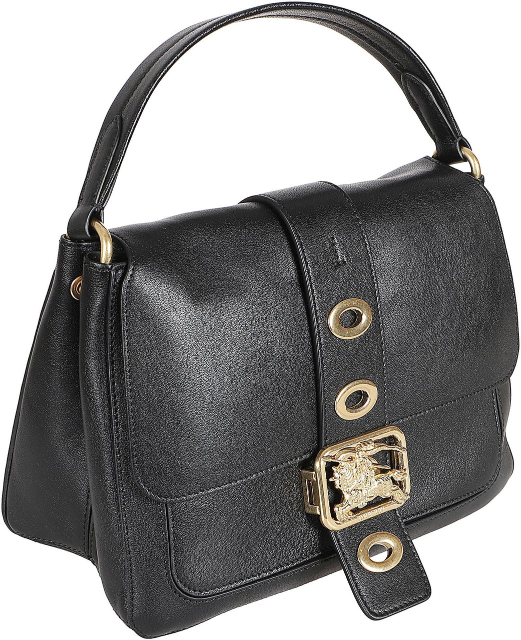 Burberry Rectangular Black Lamb Leather Handbag with Gold Accents Grijs
