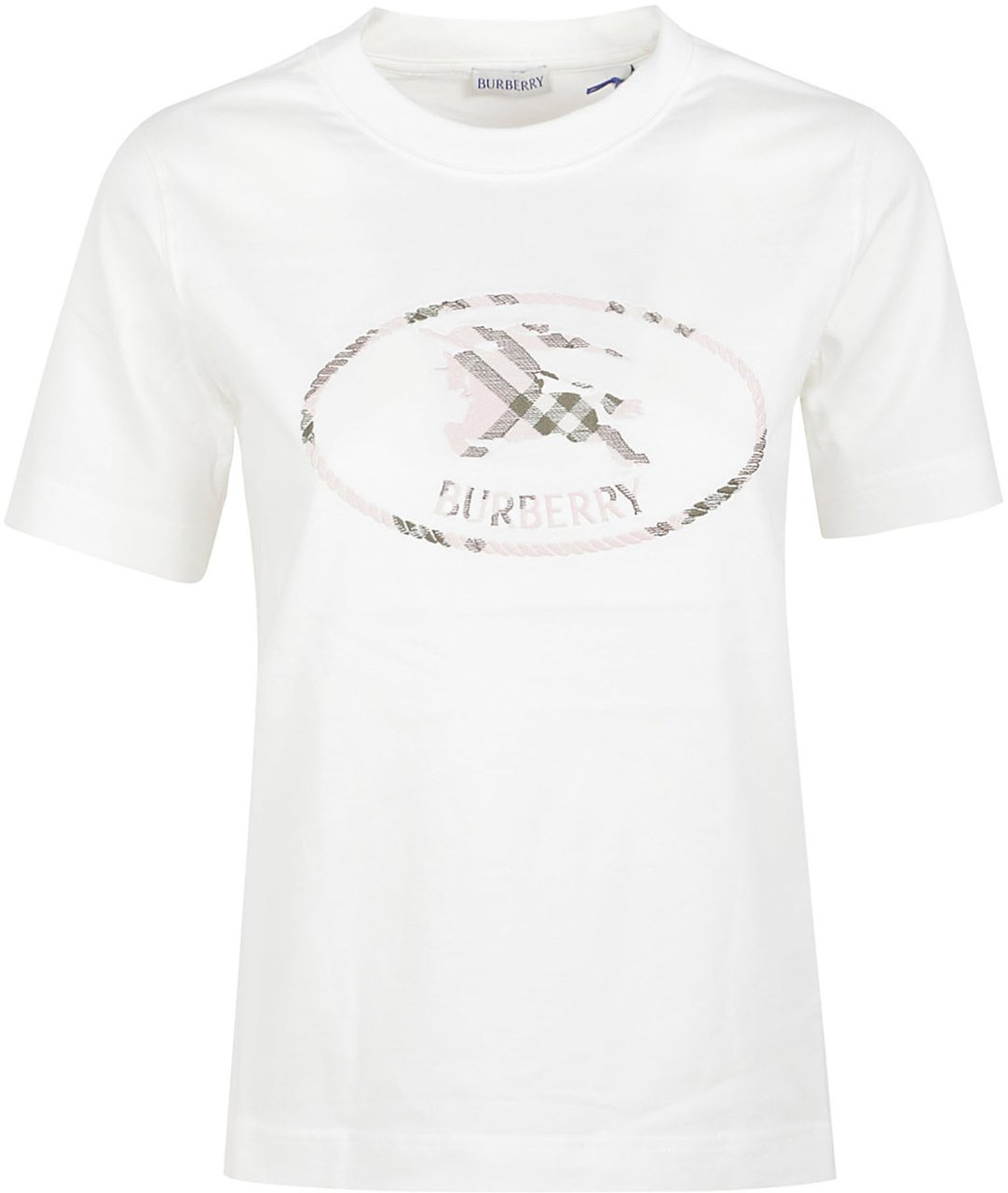 Burberry White Short-Sleeve T-Shirt with Subtle Plaid Emblem Wit