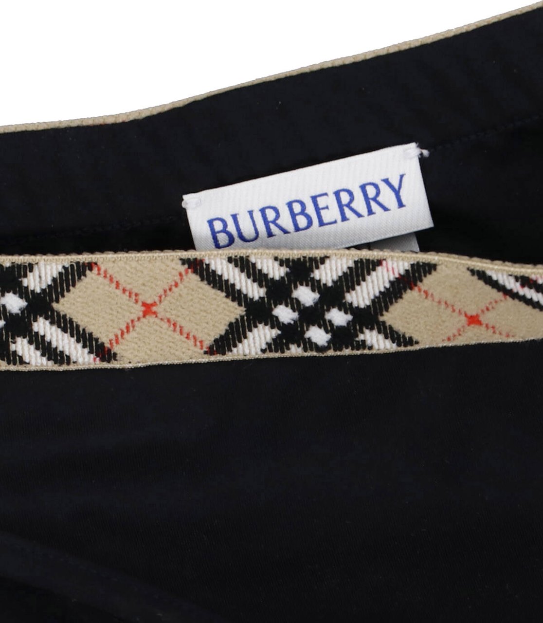 Burberry Black Check Waistband Minimalist Bikini Bottom Zwart