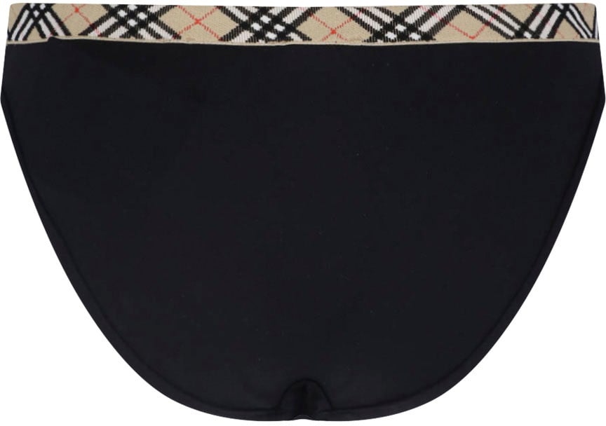 Burberry Black Check Waistband Minimalist Bikini Bottom Zwart