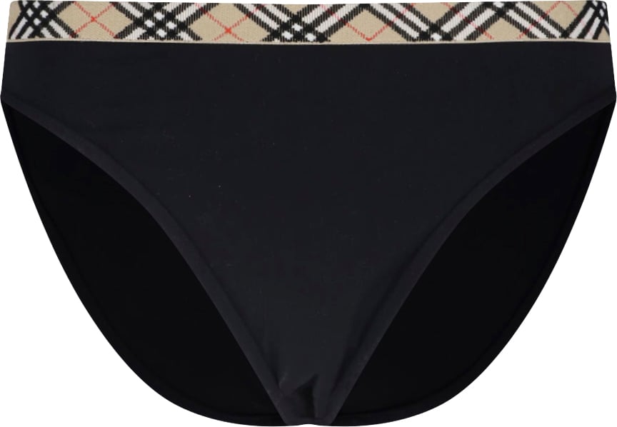 Burberry Black Check Waistband Minimalist Bikini Bottom Zwart