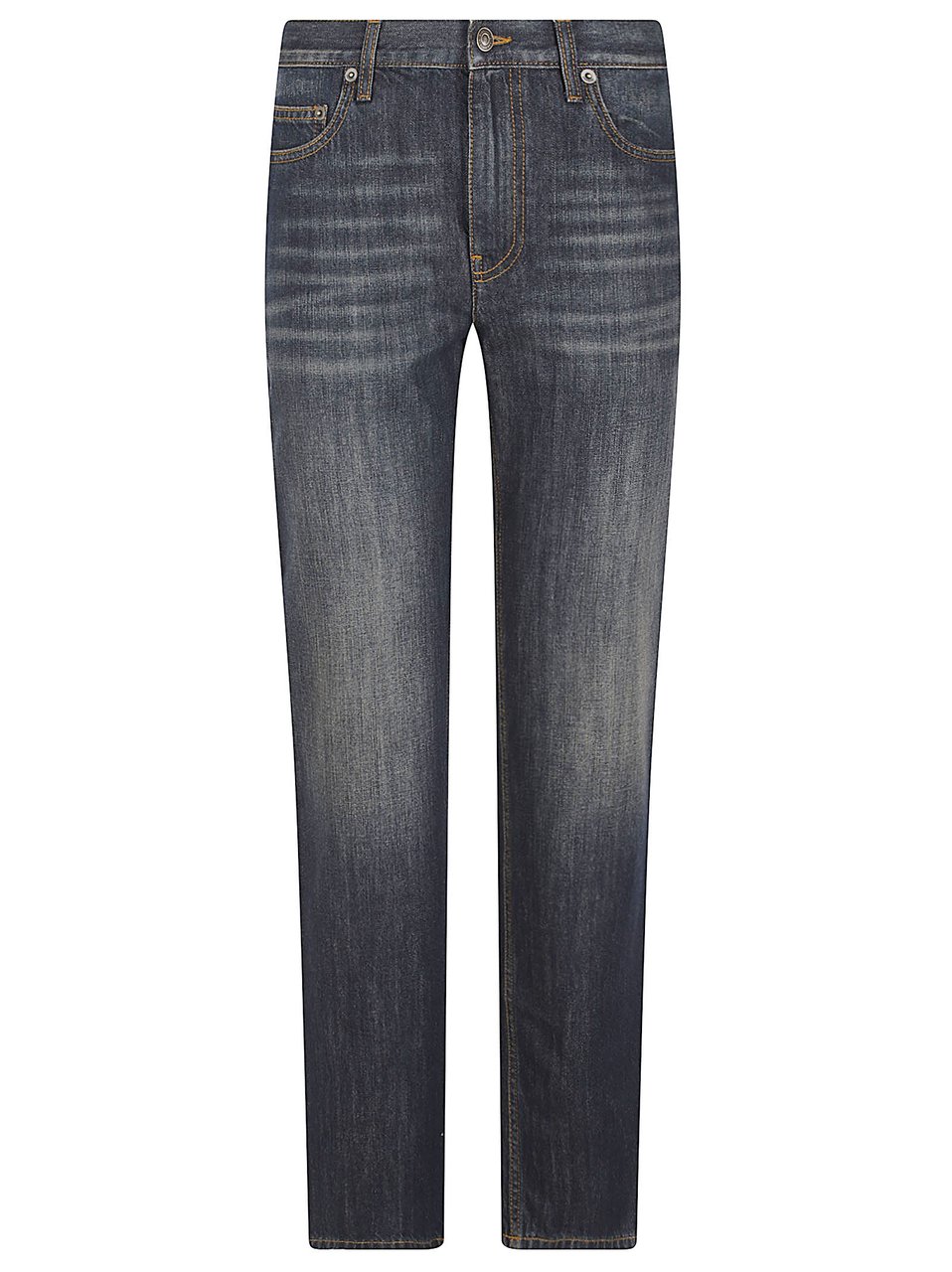Burberry Medium-Dark Wash Straight-Leg Denim Jeans with Contrast Stitching Grijs