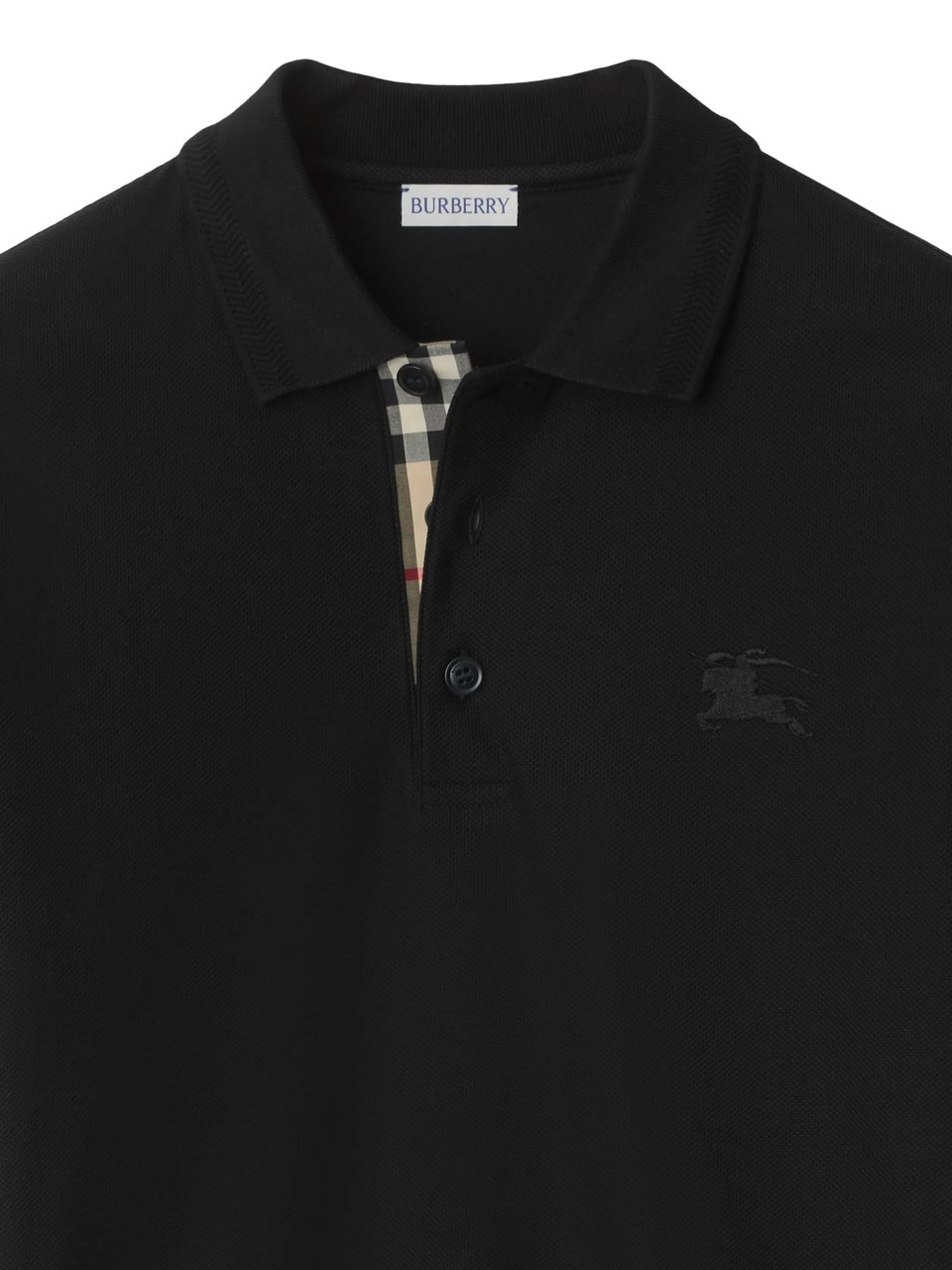 Burberry Eddie Check Placket Polo Shirt Zwart