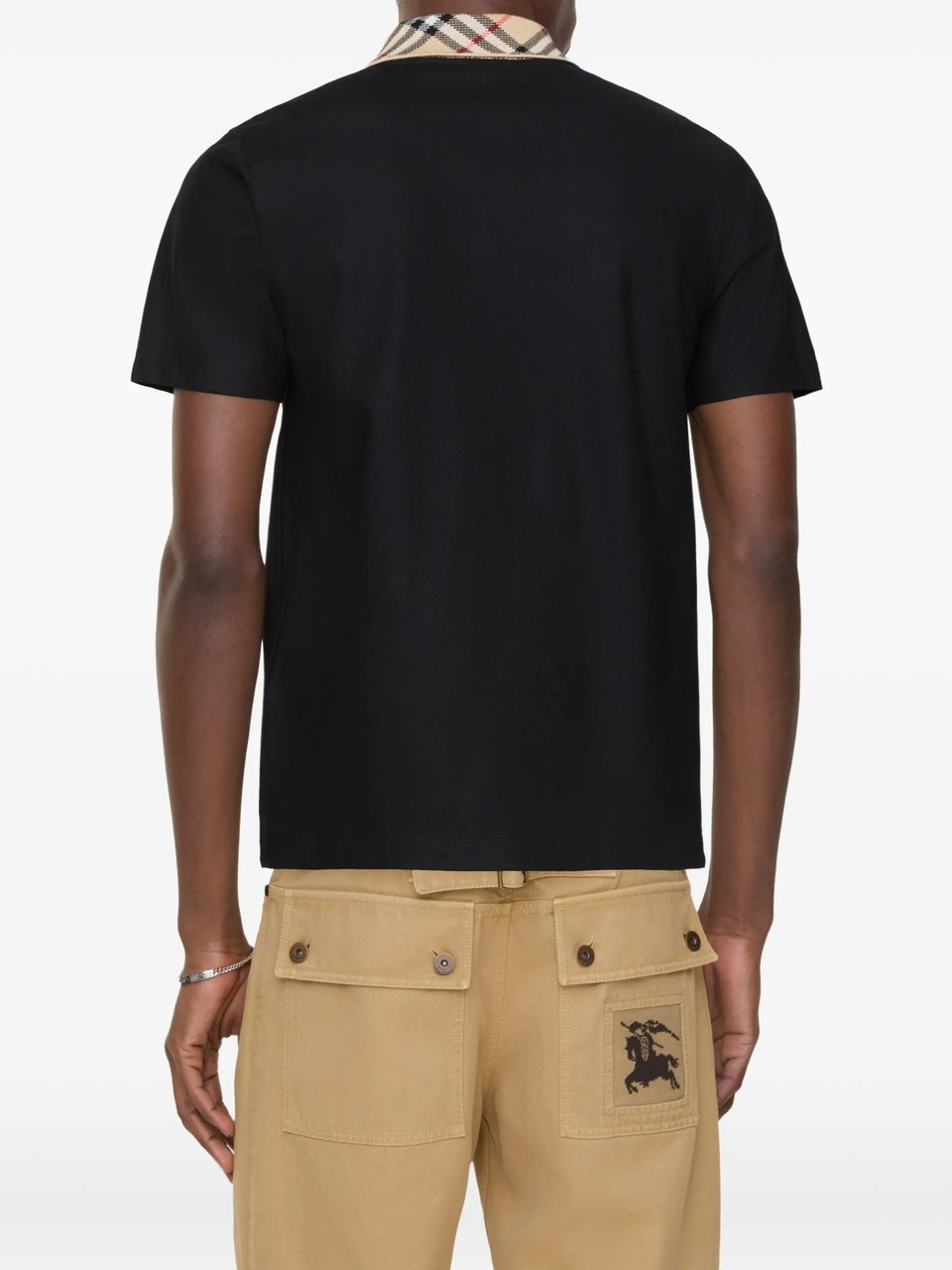 Burberry Black Evan Cotton Plaid Collar Polo Shirt Zwart