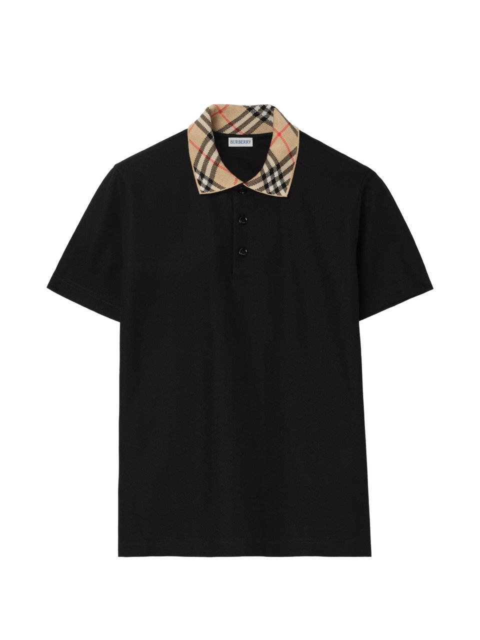 Burberry Black Evan Cotton Plaid Collar Polo Shirt Zwart