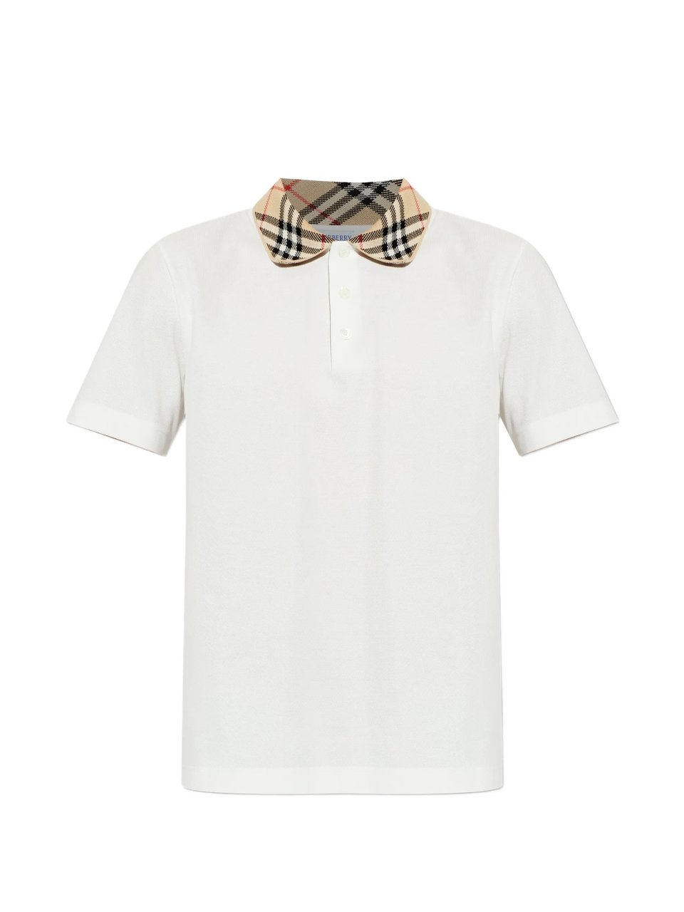 Burberry White Evan Cotton Plaid Collar Polo Shirt Wit
