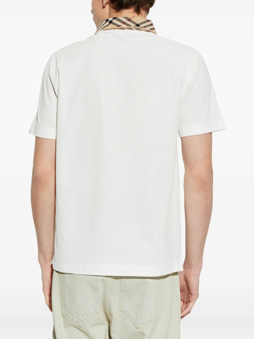 Burberry White Evan Cotton Plaid Collar Polo Shirt Wit