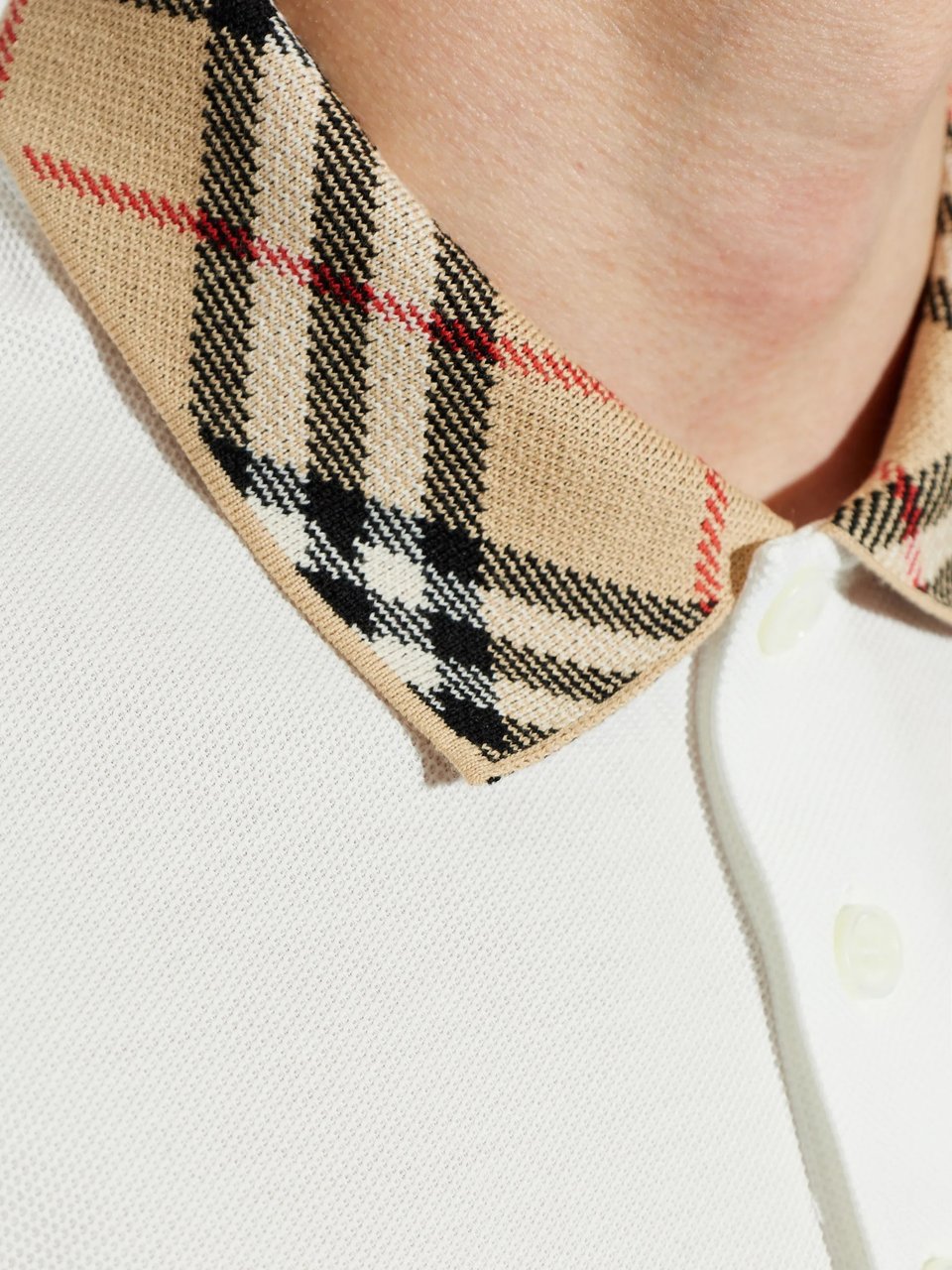 Burberry White Evan Cotton Plaid Collar Polo Shirt Wit