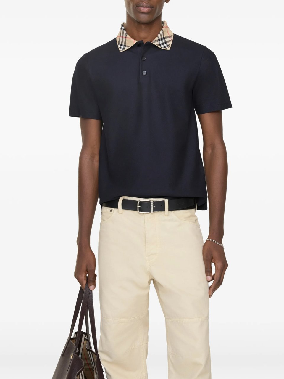 Burberry Classic Fit Polo Shirt with Checkered Collar Zwart