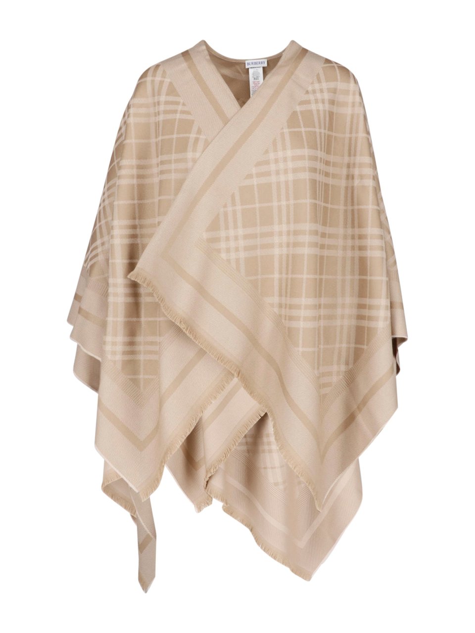 Burberry Beige Check Wool-Blend Cape Neutraal