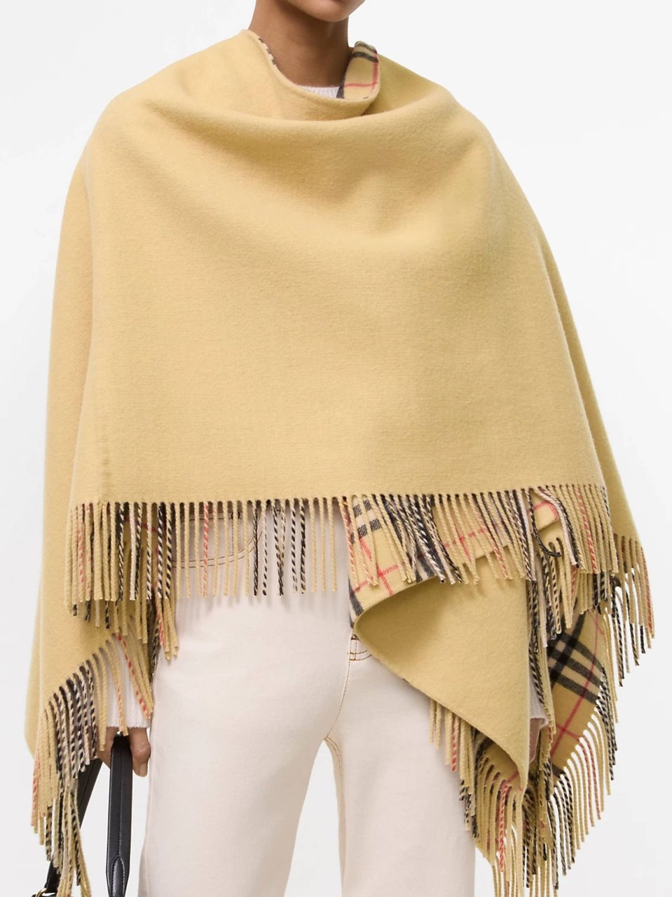 Burberry Matella In Lana Fringed Poncho Neutraal