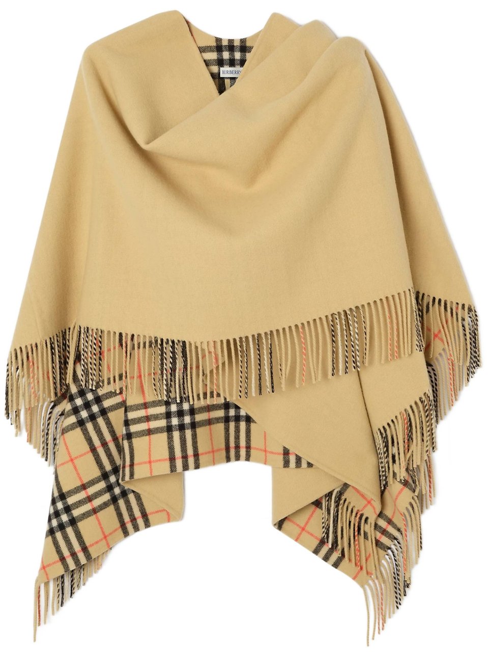 Burberry Matella In Lana Fringed Poncho Neutraal