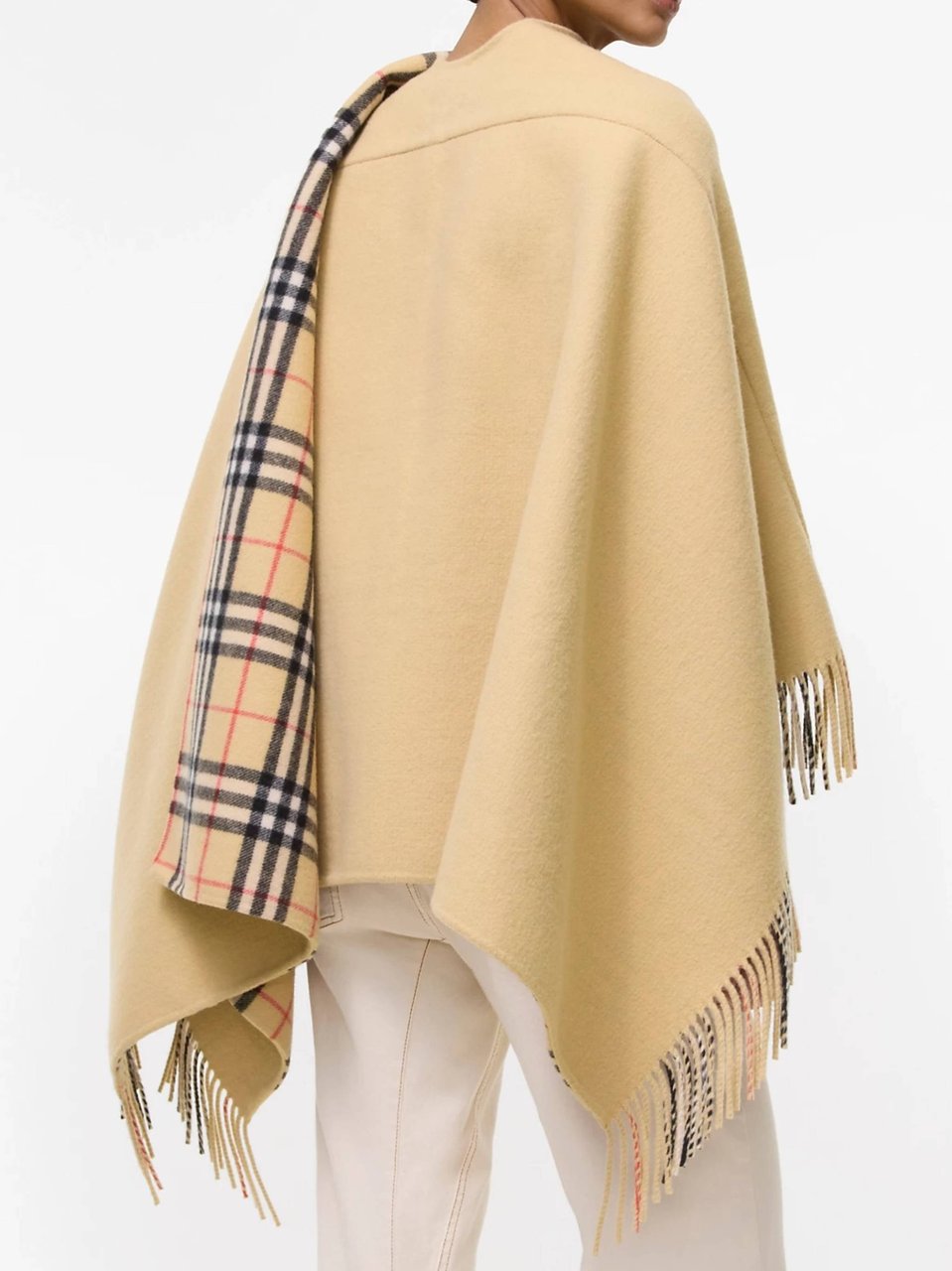Burberry Matella In Lana Fringed Poncho Neutraal