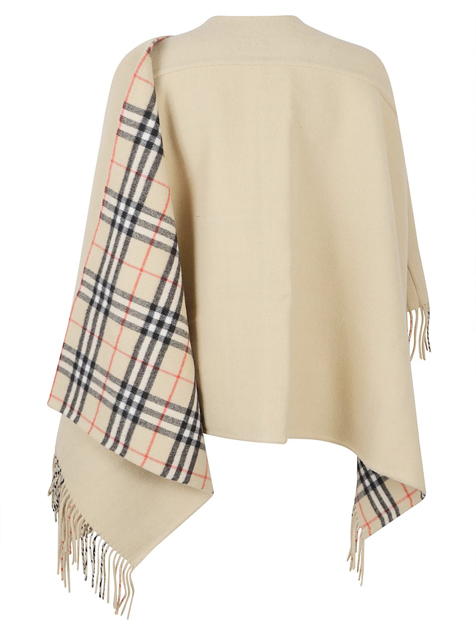 Burberry Beige Wool House Check Cape Neutraal