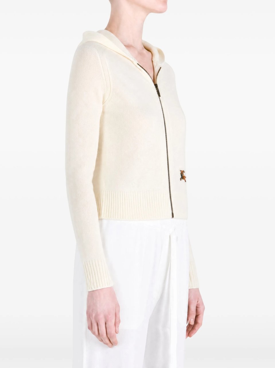 Burberry Giacca Fitted Cotton Ribbed Knit Hoodie Neutraal