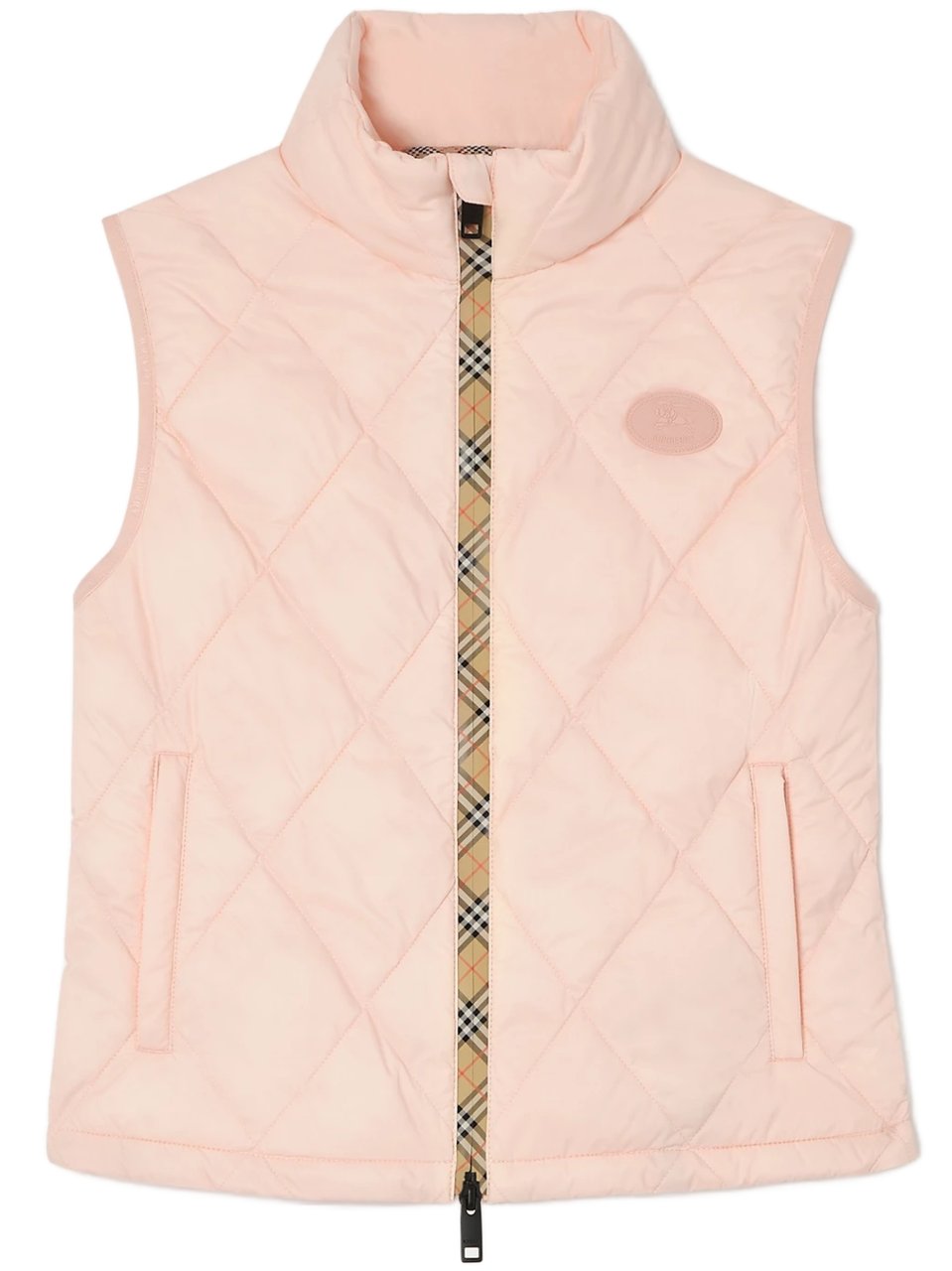 Burberry Quilted Sleeveless Vest With High Collar And Check Detail Neutraal