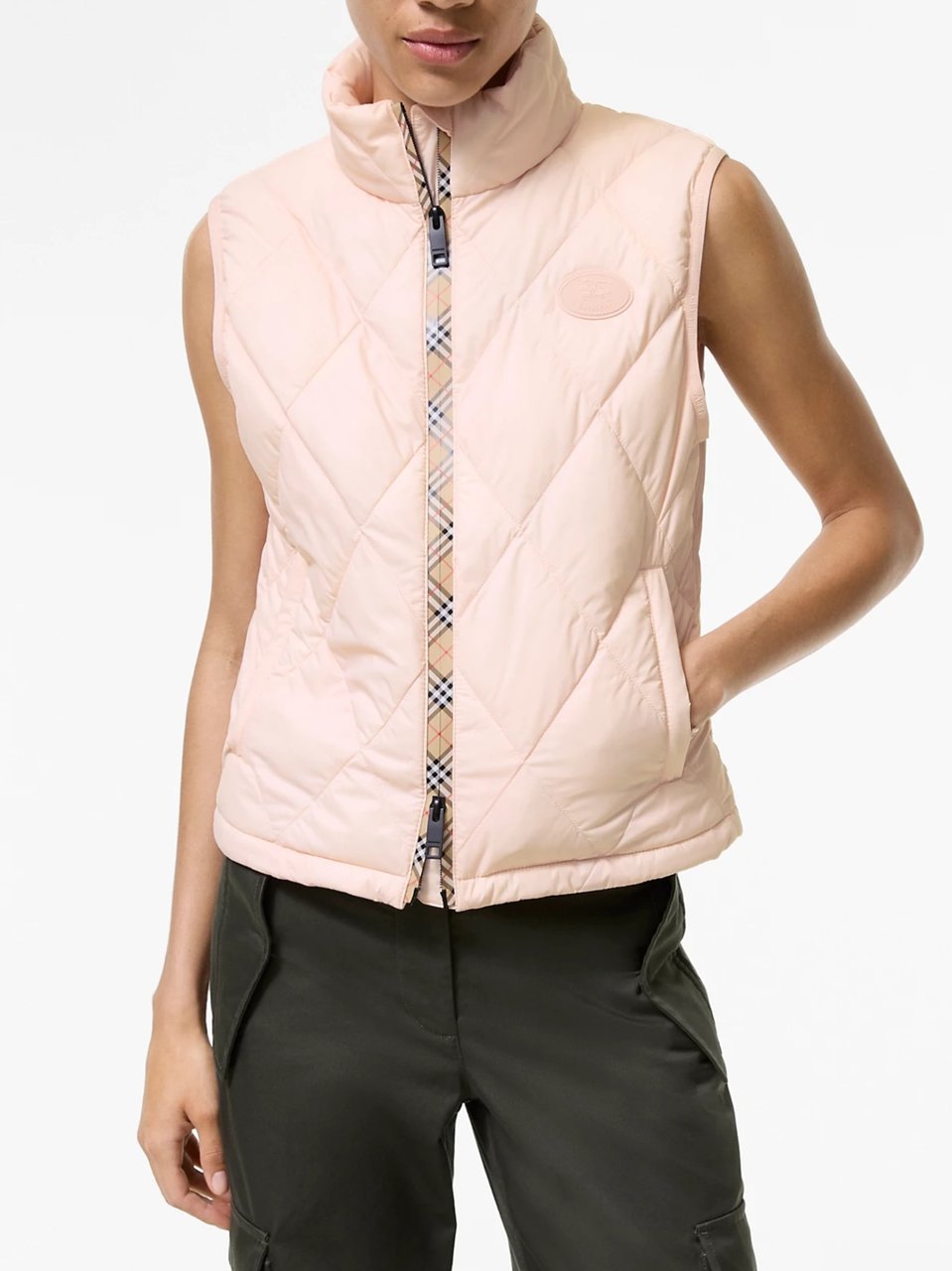 Burberry Quilted Sleeveless Vest With High Collar And Check Detail Neutraal