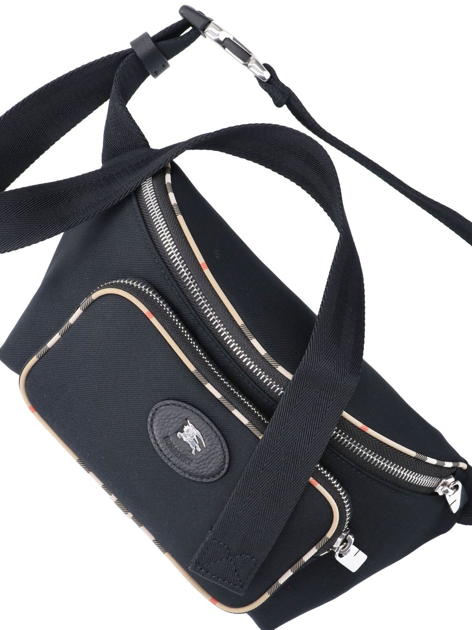 Burberry Black Fabric Check Belt Bag Zwart