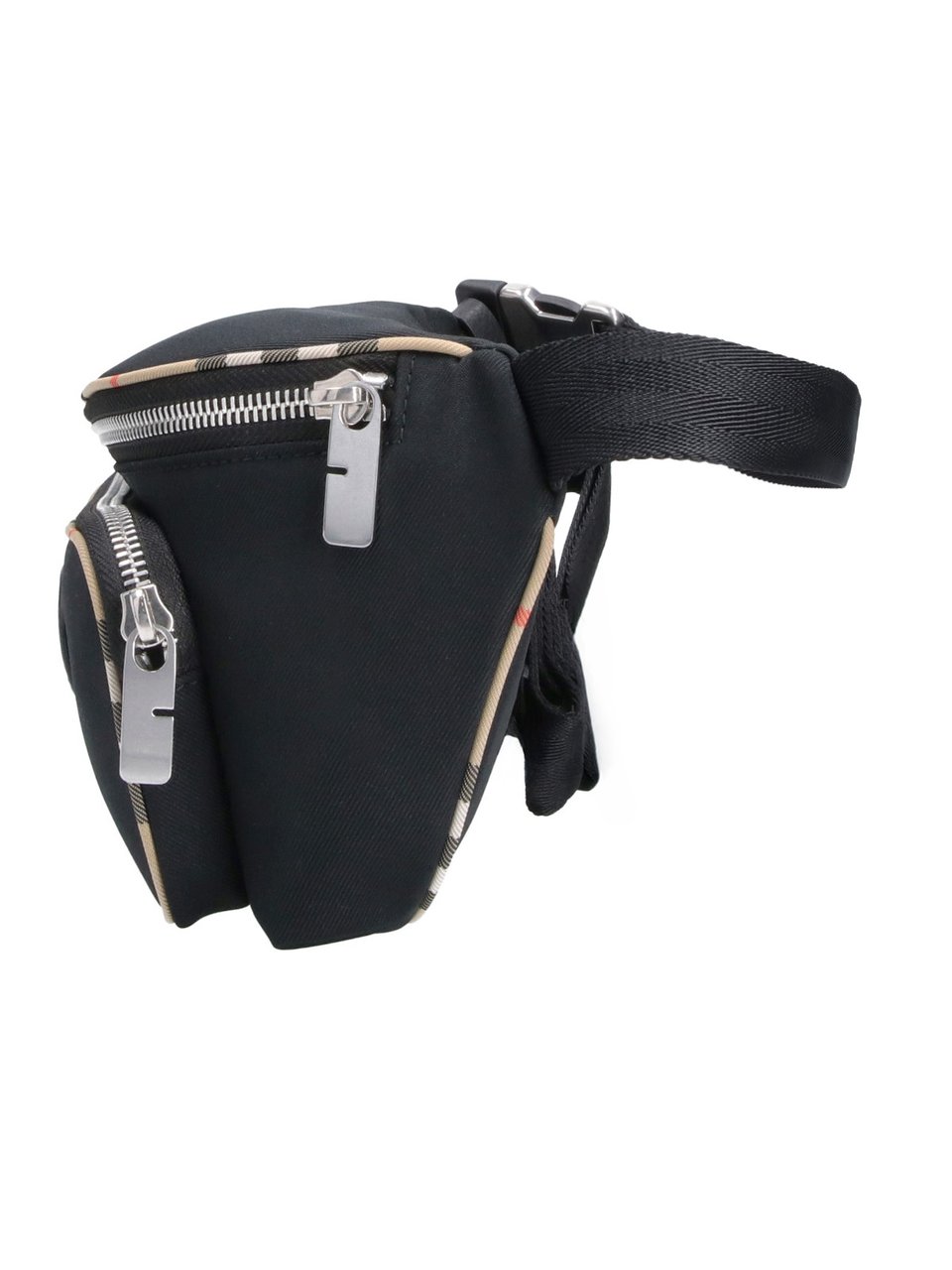 Burberry Black Fabric Check Belt Bag Zwart
