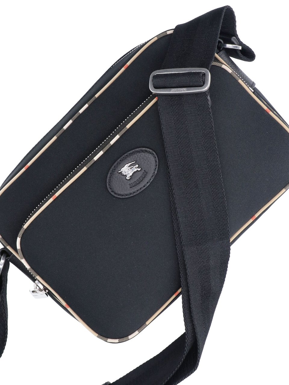 Burberry Black Fabric Check Shoulder Bag Zwart
